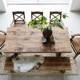 Set Grantham Industrial Thick Dining Table Wooden Legs - 200 cm/Bench cm/5 Chairs - thumbnail 2