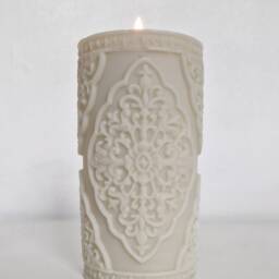 Decorative Pillar Candle Gift, Ornate Candle, Baroque Soy & Beeswax Blend Embossed Wedding Candles, Victorian - thumbnail 3