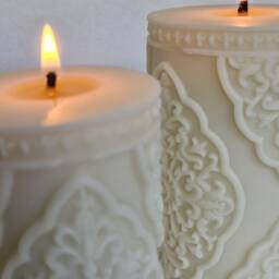 Decorative Pillar Candle Gift, Ornate Candle, Baroque Soy & Beeswax Blend Embossed Wedding Candles, Victorian - thumbnail 2