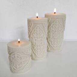 Decorative Pillar Candle Gift, Ornate Candle, Baroque Soy & Beeswax Blend Embossed Wedding Candles, Victorian - thumbnail 1