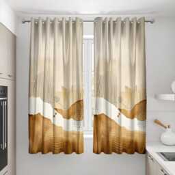 Earth Tone Abstract Curtains, Neutral Modern Landscape Drapes, Beige & Terracotta Window Panels, Minimalist Boho Decor For Living Room - thumbnail 2