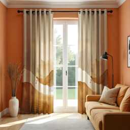 Earth Tone Abstract Curtains, Neutral Modern Landscape Drapes, Beige & Terracotta Window Panels, Minimalist Boho Decor For Living Room