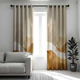Earth Tone Abstract Curtains, Neutral Modern Landscape Drapes, Beige & Terracotta Window Panels, Minimalist Boho Decor For Living Room - thumbnail 3