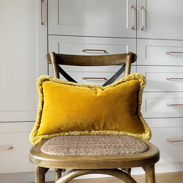Mustard Yellow Velvet Pillow Cover Italian With Fringe - image 1