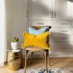 Mustard Yellow Velvet Pillow Cover Italian With Fringe - thumbnail 2