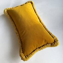 Mustard Yellow Velvet Pillow Cover Italian With Fringe - thumbnail 3