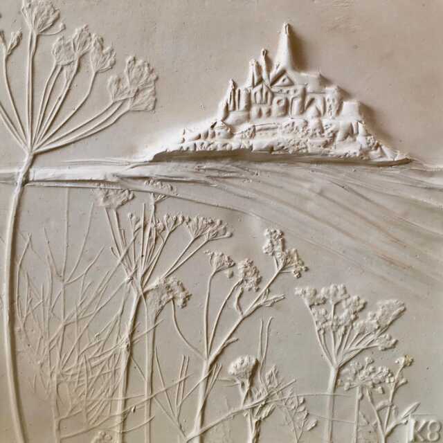 Le Mont St Michel & Wild Flower Bas Relief, Fossil Art, Plaster Art - image 1