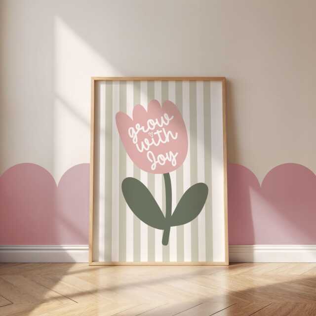 Grow With Joy Nursery Wall Art Print - Girls Bedroom Decor Baby Shower Gift Unframed - image 1
