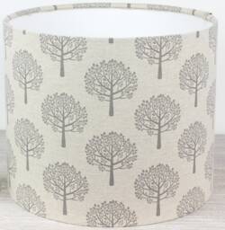 Handmade Linen Drum Lampshade, Grey Tree Print, Woodland Decor