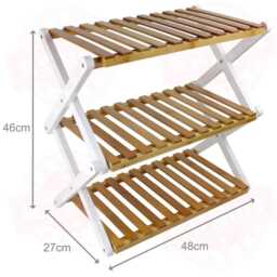 3 Tier Folding Bamboo Shoe Rack - Space Saving Storage Shelf - thumbnail 4