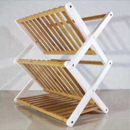 3 Tier Folding Bamboo Shoe Rack - Space Saving Storage Shelf - thumbnail 3