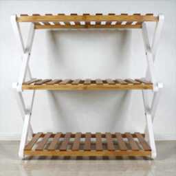 3 Tier Folding Bamboo Shoe Rack - Space Saving Storage Shelf - thumbnail 2