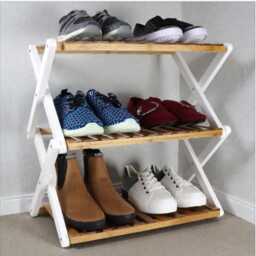 3 Tier Folding Bamboo Shoe Rack - Space Saving Storage Shelf
