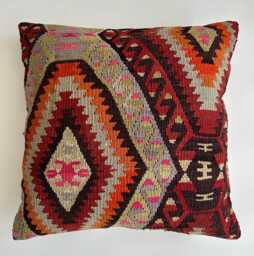 Kilim Cushion Cover, Handmade Multicolour Turkish Cushion, Pillow, Decorative Throw Navajo 24''x24''/59x59 cm - thumbnail 1