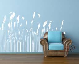 Grass Plant Wall Decal Border, Nursery Decal, Room Border Decal, Nature Design Mural, Modern Home Decor-Dragonfly With Reed Grass - thumbnail 1