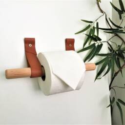Leather Toilet Paper Holder Kit Birch Wood & Bronze Hardware - thumbnail 2