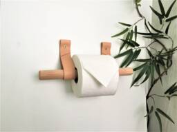 Leather Toilet Paper Holder Kit Birch Wood & Bronze Hardware