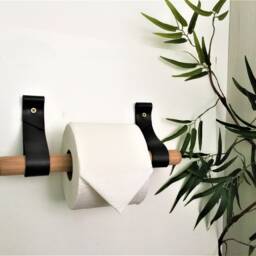 Leather Toilet Paper Holder Kit Birch Wood & Bronze Hardware - thumbnail 3