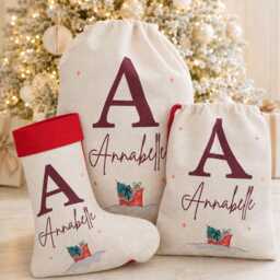 Personalised Santa Sack & Christmas Stocking, Name & Initial Gift Bag, Kids Present Sack, Family - thumbnail 1