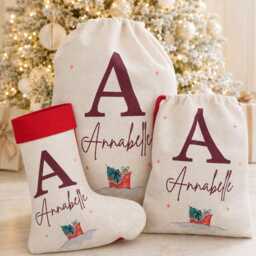Personalised Santa Sack & Christmas Stocking, Name & Initial Gift Bag, Kids Present Sack, Family - thumbnail 2