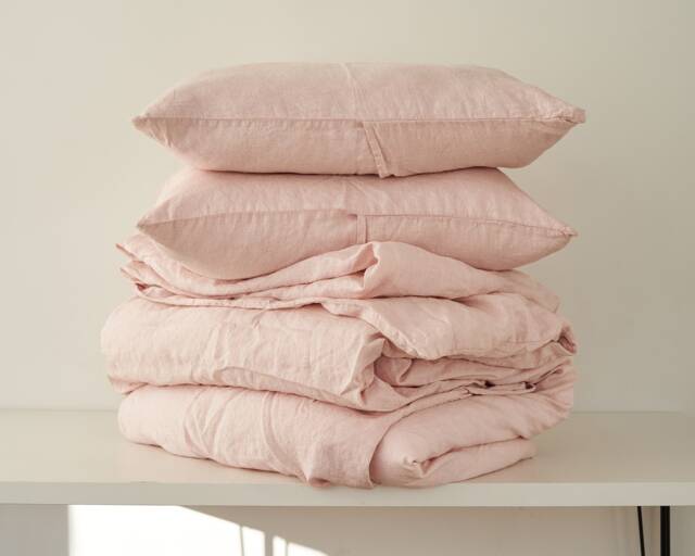 3 Piece Linen Bedding Set Blush Duvet Cover & Pillow Cases - image 1