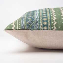 Aztec Trail Boudoir Cushion Cover in Indigo Blue & Green. Rustic Striped Geometric Design, Boho Theme. 17x12 - thumbnail 2