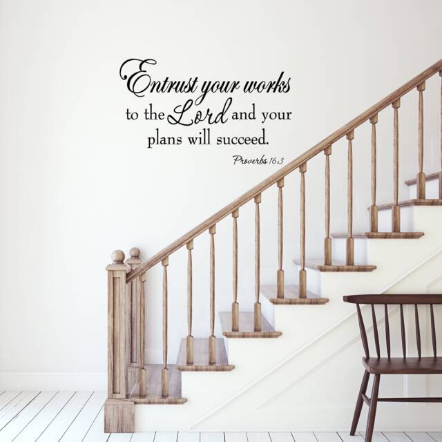 Christian Faith Stickers Bible Verse Scripture Wall Decal - Entrust Your Works To The Lord & Plans Will Succeed Proverbs 163 - 2Vwaq - image 1