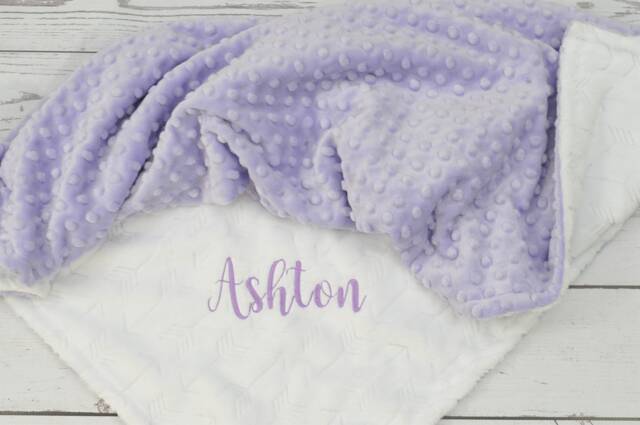 Personalized Baby Blanket-Personalized White Lavender Minky Crib Girl Blanket - image 1