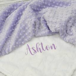 Personalized Baby Blanket-Personalized White Lavender Minky Crib Girl Blanket - thumbnail 3