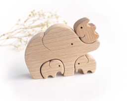 Wooden Elephant Mom & Baby Puzzle . Personalized Mother's Day Gift Expecting Mom Of Two Three - thumbnail 1