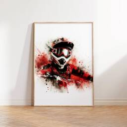 Motocross Poster Print Set - Red Watercolour Dirt Bike Posters - Motorcycle Prints Wall Art Motor Artwork Boys Room - thumbnail 3