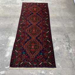 Vintage 2'11x7.1 Baluchi Runner Rug - Hand-Knotted Wool Tribal , Boho Oriental Cozy Floral Design Kitchen Hallway - thumbnail 2