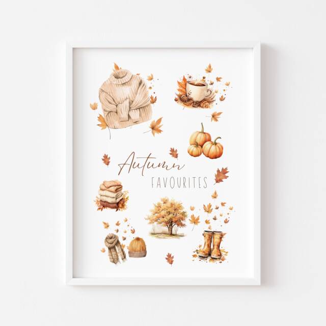 Autumn Favourites Print, Autumn Home Decor, Fall Wall Art Seasonal Colours Unframed - image 1