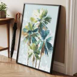 Palm Tree Wall Art Tropical Abstract Print Green Botanical Brush Texture Modern Coastal Decor Poster Framed Canvas - thumbnail 2