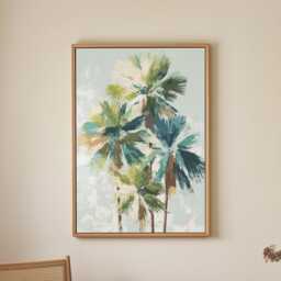 Palm Tree Wall Art Tropical Abstract Print Green Botanical Brush Texture Modern Coastal Decor Poster Framed Canvas - thumbnail 3