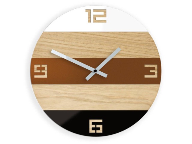 Large Wall Clock - Oak 13 in Copper Decor Wood Black White Gloss Boho Geometric Wall Art - image 1