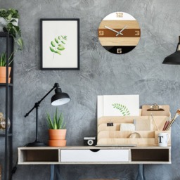 Large Wall Clock - Oak 13 in Copper Decor Wood Black White Gloss Boho Geometric Wall Art - thumbnail 3