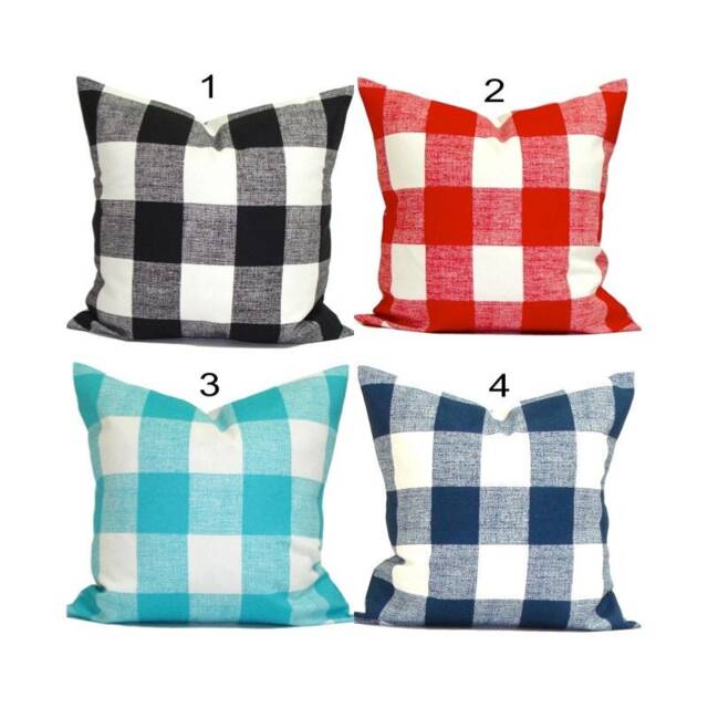 "Outdoor Pillow Covers, Plaid Check Farmhouse Covers For 16x16"" 18x18"" & 20x20" - image 1