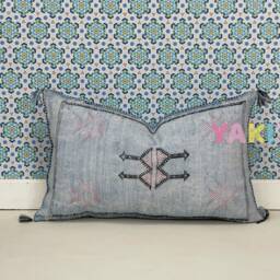 Yakiti-Light Blue Square Moroccan Pillows 13x21, Aka Cactus Silk Pillow, Sabra Pillows, Outdoor Luxury Pillow, Durable & Weather Resistant - thumbnail 3