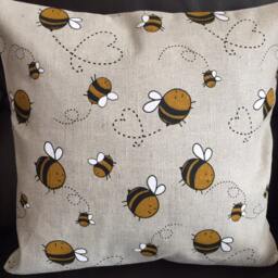 Honey Bee Print Linen Throw Pillow Cover - 16x16 With Insert - thumbnail 2