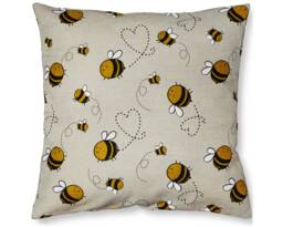 Honey Bee Print Linen Throw Pillow Cover - 16x16 With Insert - thumbnail 1