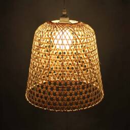 Bamboo Basket Pendant Light - Natural Woven Lamp - 35cm - thumbnail 3