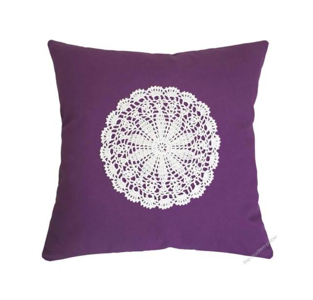 Purple Violet Doily Decorative Throw Pillow Cover/Case Cushion Cotton 20x20 - image 1