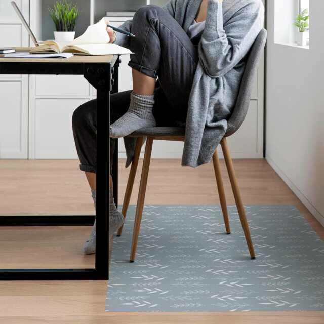 Plant Leaf Pattern Desk Chair Mat, Blue Computer Office Gaming Floor Protector - image 1