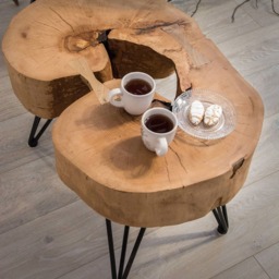 Handcrafted Coffee Table Or Bed Side Made Of Natural Wood With Iron Legs - thumbnail 3