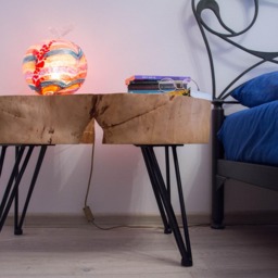 Handcrafted Coffee Table Or Bed Side Made Of Natural Wood With Iron Legs - thumbnail 4
