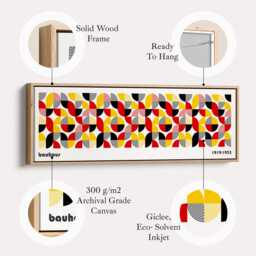 Horizontal Bauhaus Wall Art in Bold Black Red & Yellow Geometric Print For Bedroom Hallway Or Office Long Canvas Decor - thumbnail 2
