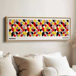 Horizontal Bauhaus Wall Art in Bold Black Red & Yellow Geometric Print For Bedroom Hallway Or Office Long Canvas Decor - thumbnail 1