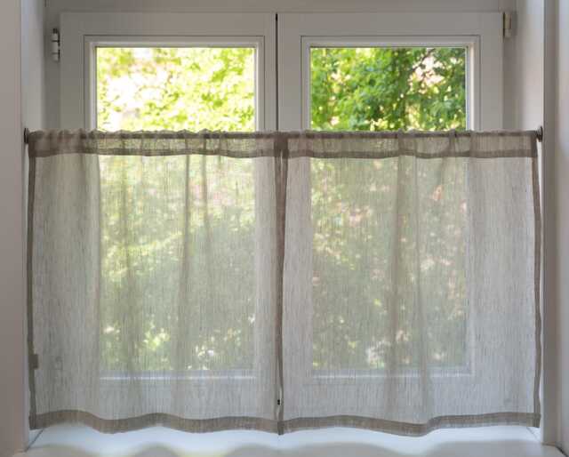 Sheer Linen Cafe Curtain Custom Size Rod Pocket Kitchen Window Panel - image 1