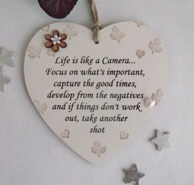 Uplifting & Positive Life Is Like A Camera Inspirational Wooden Gift Heart Plaque - image 1